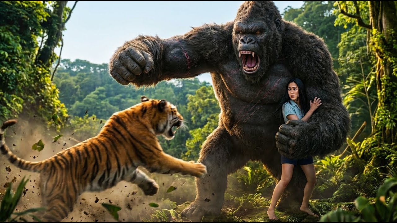 KING KONG PROTECTS HER | Giant Kong vs Ferocious Tiger | Cinematic Survival Movie  P1.
