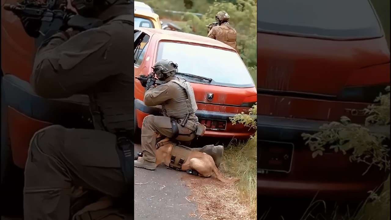 Military dogs in action 