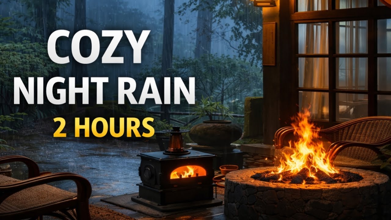 Cozy Night Rain on Terrace 🌧️🔥 2 Hours Deep Sleep & Relaxing Rain Sounds (No Talking)