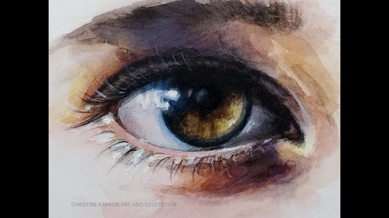 Watercolor & Colored Pencils Painting + Pencil Sketch, Realistic Eye Demo, Christine Karron