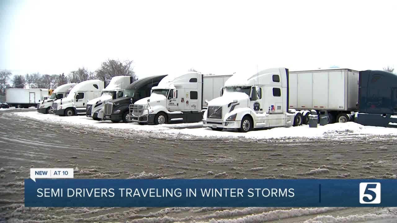 Semi-truck drivers take precautions while traveling through winter storms