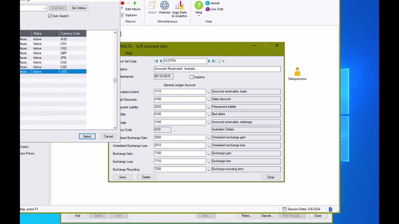 Sage 300 Accounts Receivable AR Receipt Entry