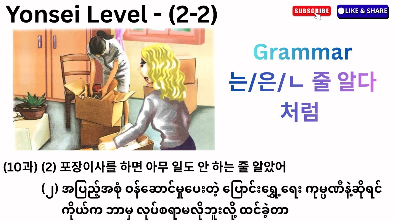 Yonsei Korean Level-(2-2) (10과) (2) 는/은/ㄴ 줄 알다, 처럼 Grammar-သဒ္ဒါရှင်းပြချက်