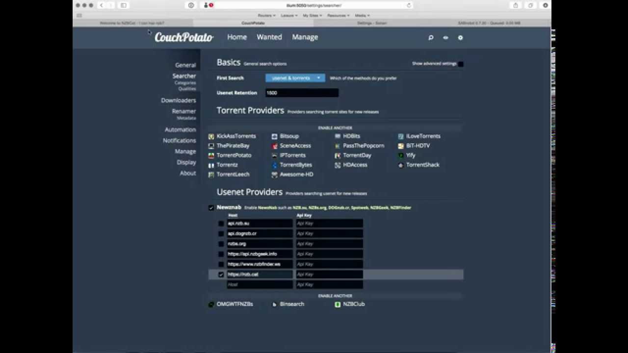 Setup NZBCat as a search provider in CouchPotato