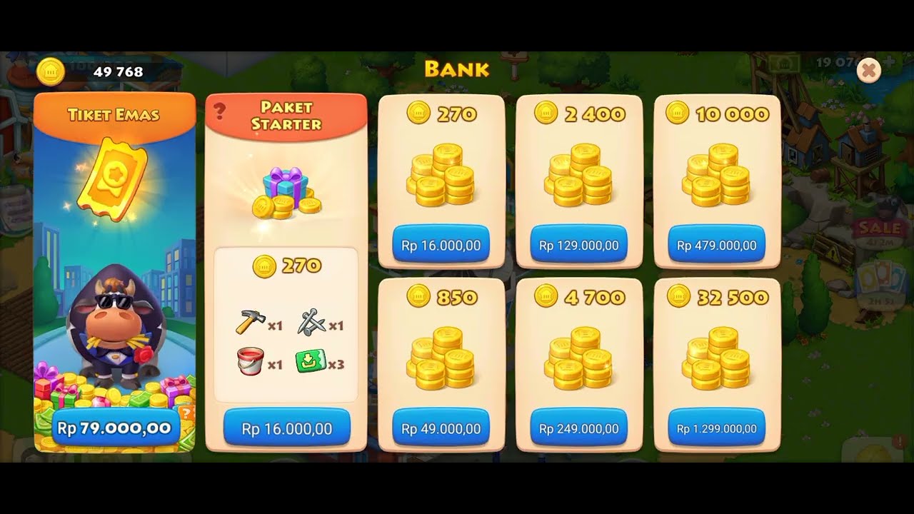 township gameplay after topping up money coins xp