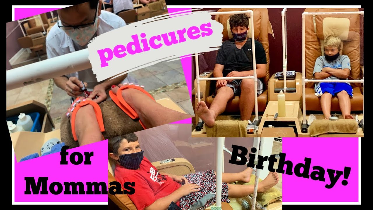 Boys getting pedicures for Mommas Birthday! It's time for girly stuff!
