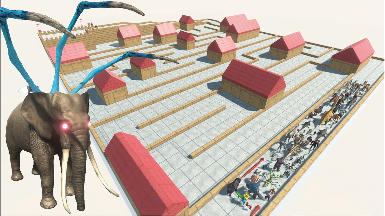 ESCAPE FROM ALIEN ELEPHANT - HOUSES MAZE COURSE - LAST SURVIVOR - Animal Revolt Battle Simulator