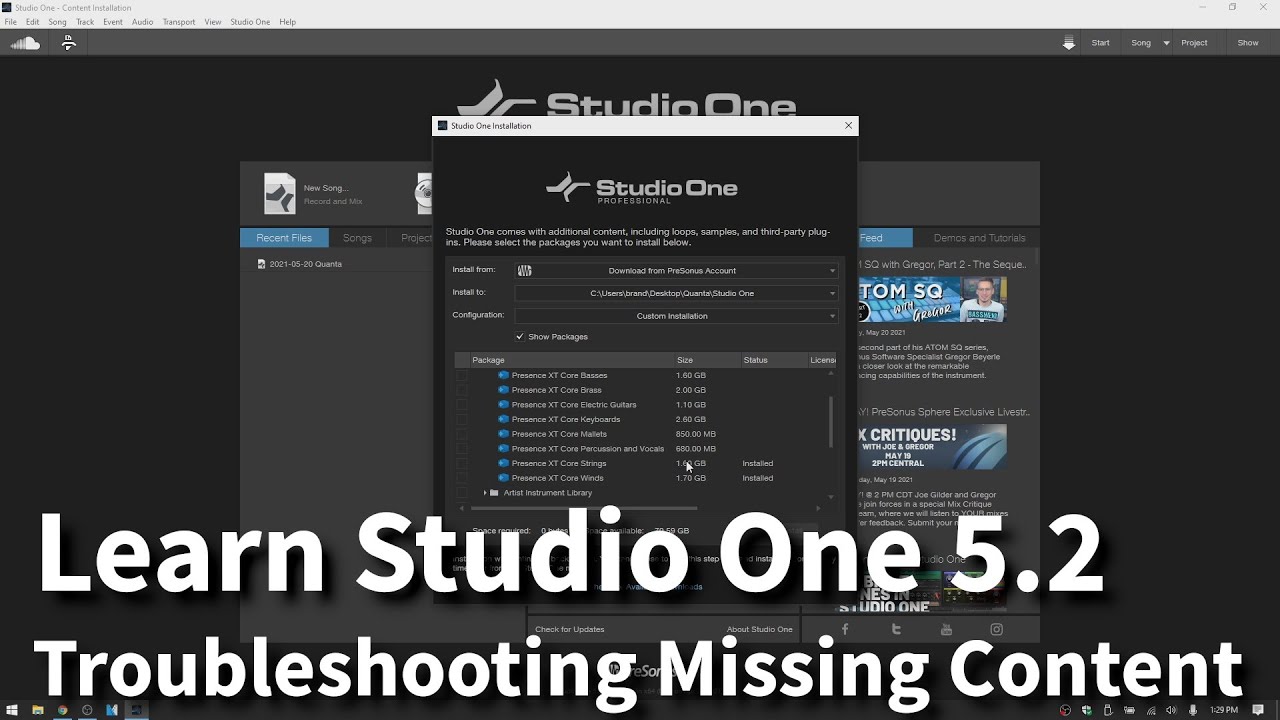 Learn Studio One 5.2 | Troubleshooting Missing Content & Presets