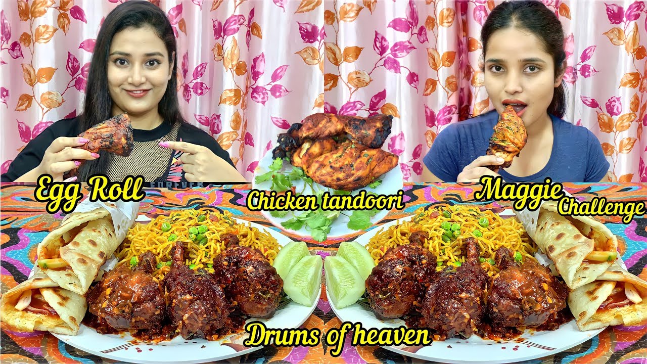 Masala Maggi+Chicken Tandoori+Chicken Lollipop+Egg Roll Eating Challenge