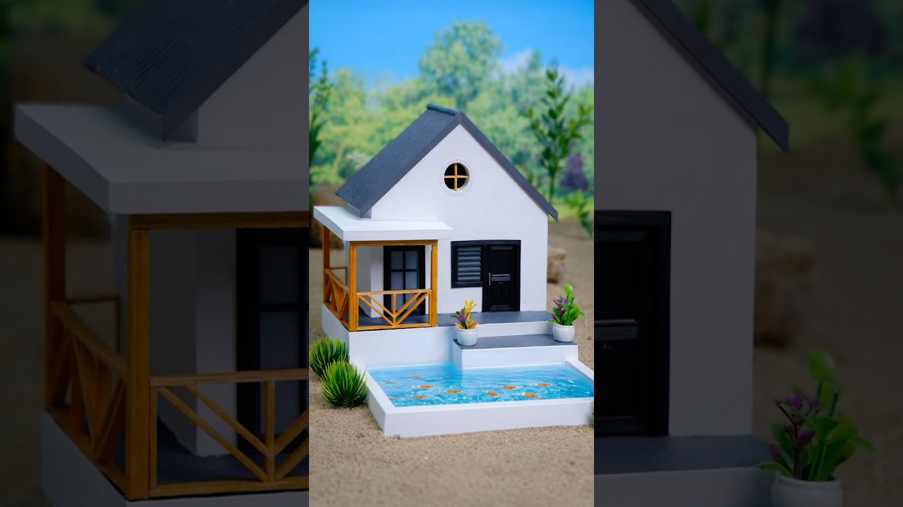How to Build a Mini Brick House with a Fish Pond | Full Process
