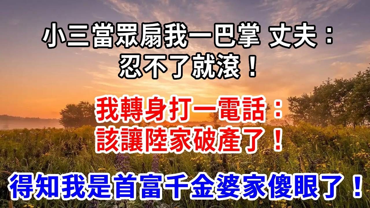 小三當眾扇我一巴掌，丈夫：忍不了就滾！我轉身打一電話：該讓陸家破產了！得知我是首富千金，婆家傻眼了！