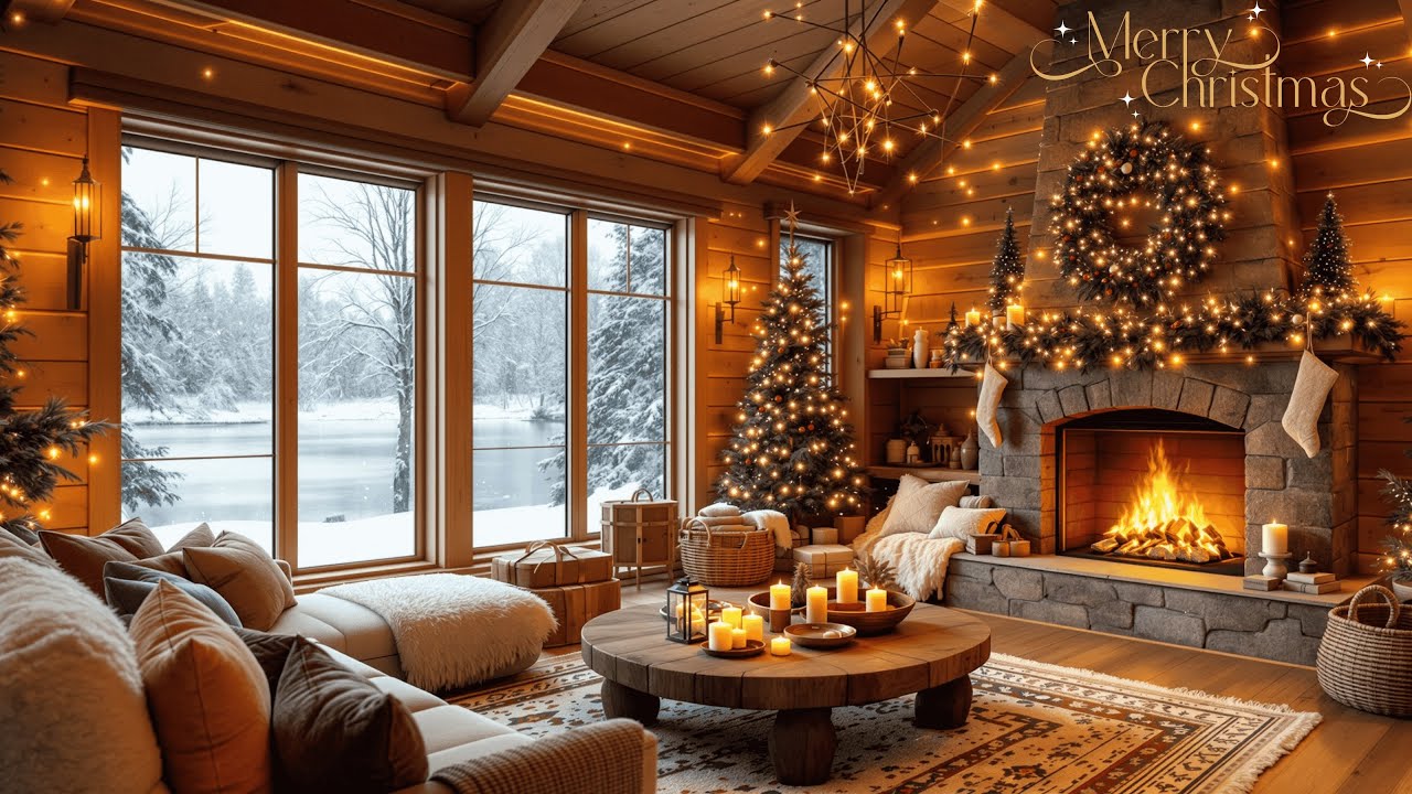 Расслабляющая рождественская музыка 🎄 Инструментальный джаз и фортепиано ❄️ Уютная атмосфера камина