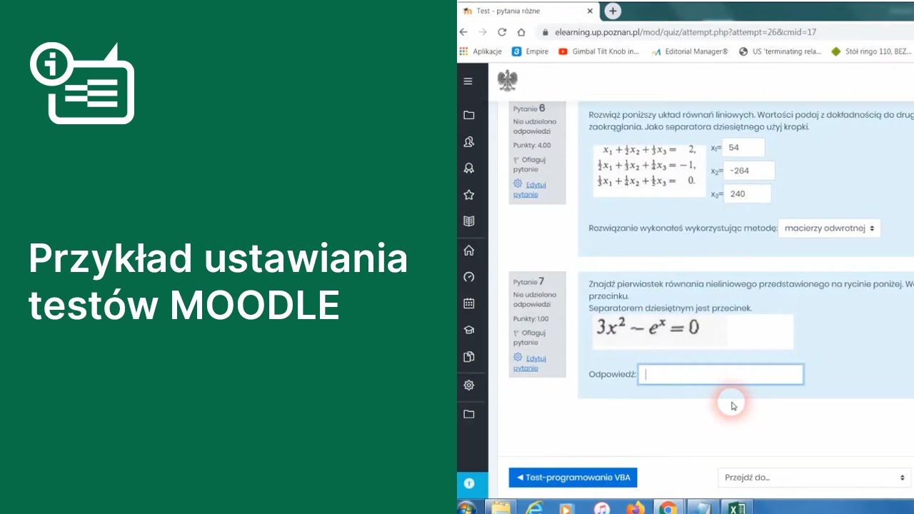 MOODLE - PRZYKŁAD TESTU I JEGO USTAWIENIA