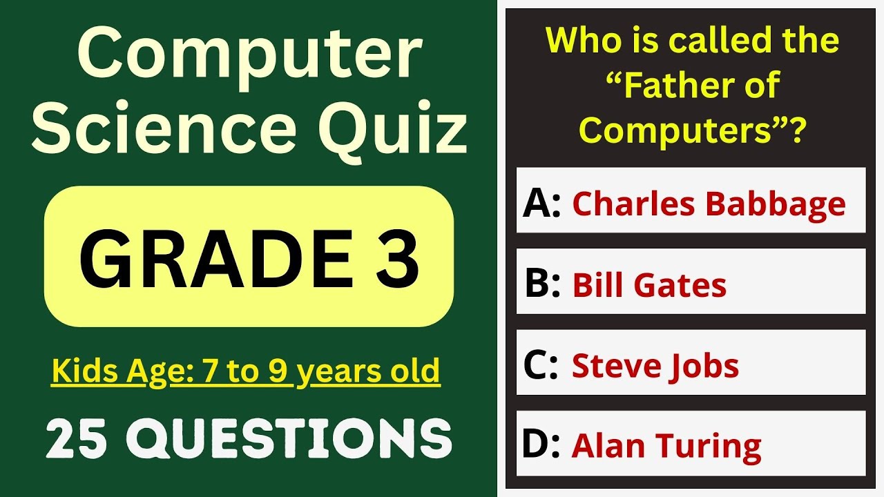Computer Science Quiz for Grade 3 | 25 MCQs for Ages 7–9 | Olympiad & School Test | Class 3 IT Exam
