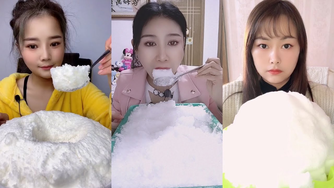 【ASMR】WHITE FLUFFY SNOW EATING ASMR SOFT CRUNCH ❄️POWDERY ICE CRUNCHY SOUND SATISFYING MUKBANG