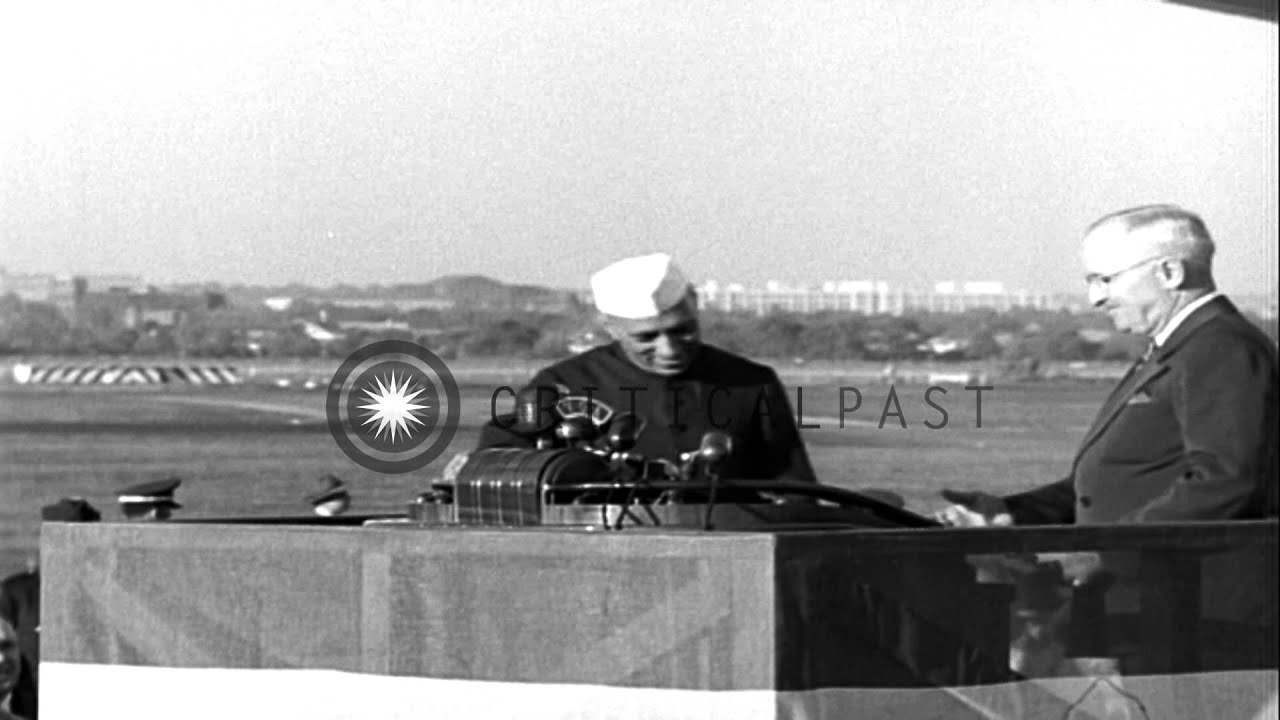 Indian Prime Minister Nehru being received by US President Truman and other digni...HD Stock Footage
