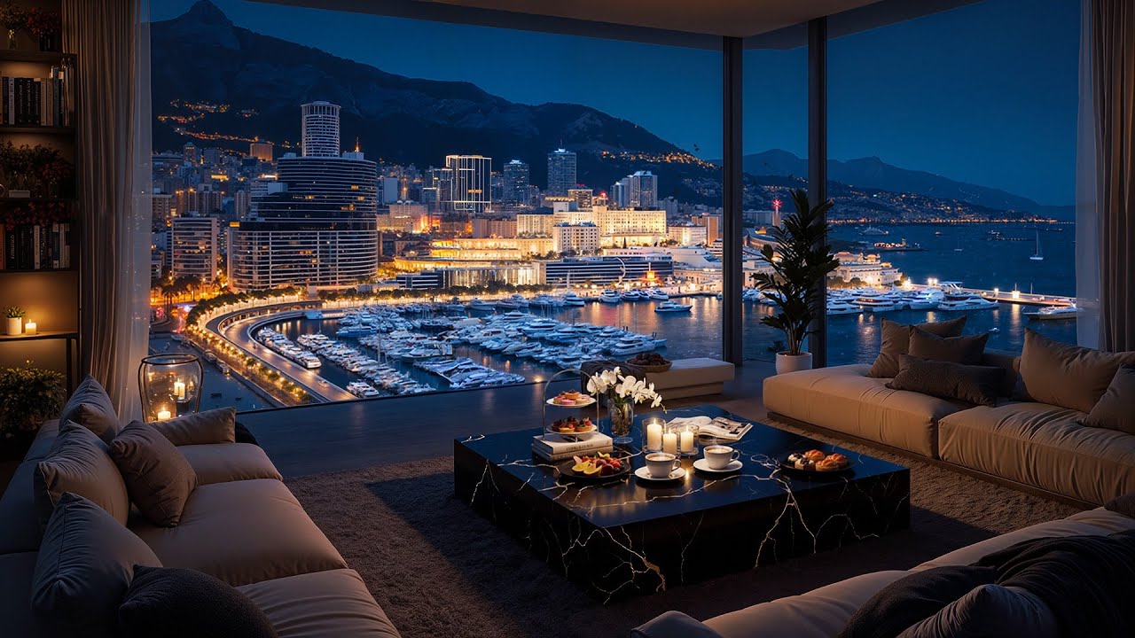 Dreamy Night in Monaco | Luxury Seaside Apartment & Soft Jazz Piano Music to Deep Relax