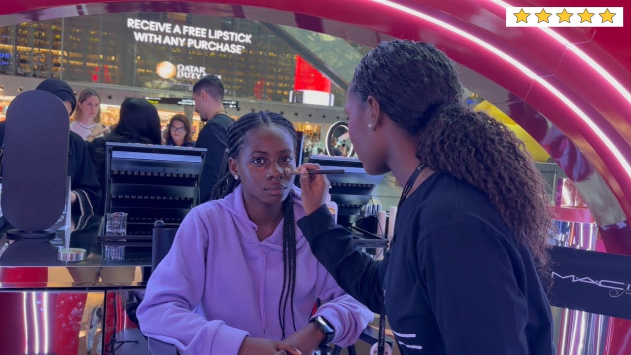 I DID MY MAKEUP AT DOHA HAMAD AIRPORT, QATAR AT A MAC MAKEUP COUNTER | BLACK GIRL GETS MAKEUP DONE🇶🇦