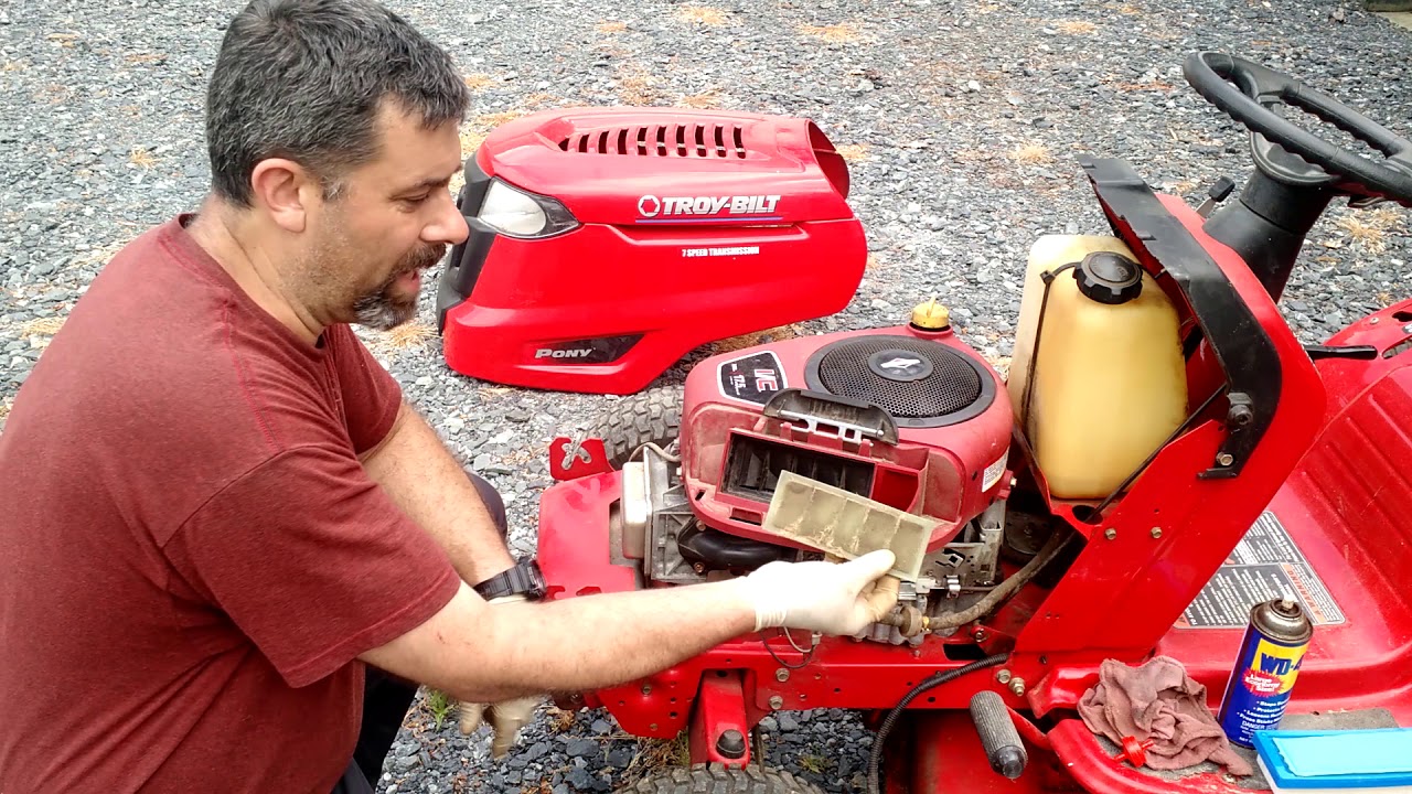 Troy Bilt Pony Tune-up Time! Spark plug, Air filter, Fuel Filter And Lube.