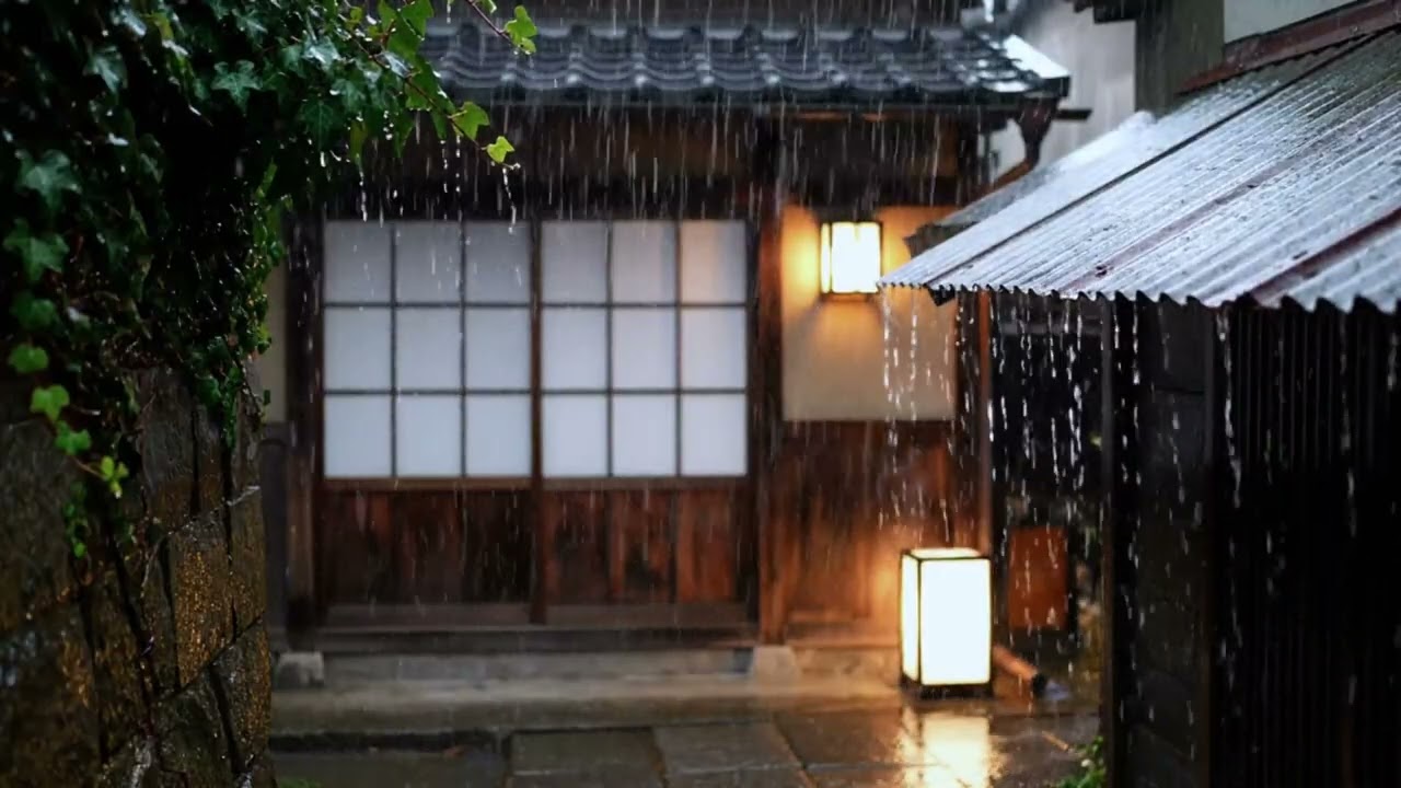 Rain Sounds for Sleeping   Sound of Heavy Rainstorm & Thunder in the Traditional House