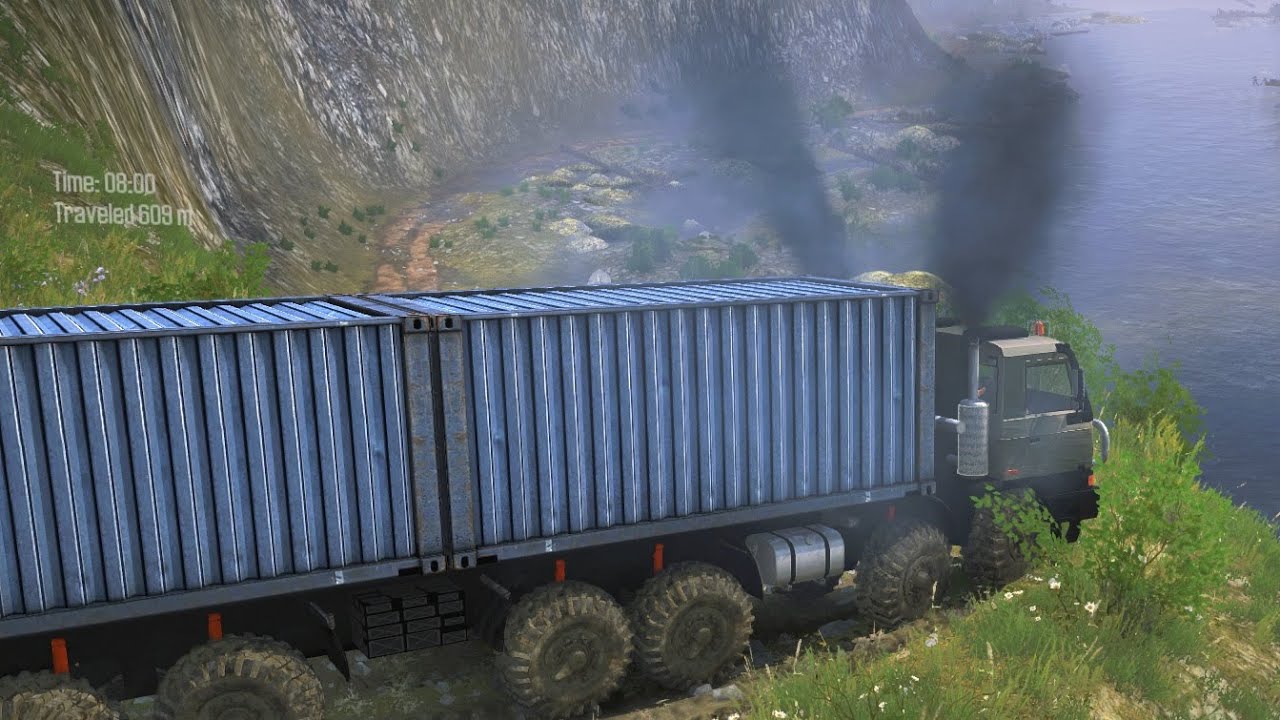 Spintires MudRunner  - Tatra 815 12x12 - Driving Offroad Crossing River + Transport  container