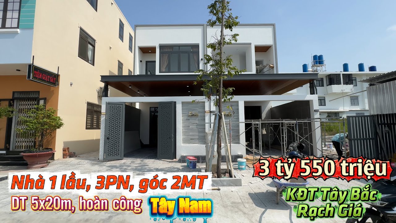 Nhà 1 lầu, 3PN, sân đậu ô tô, góc 2 mặt tiền, KĐT Tây Bắc, Rạch Giá