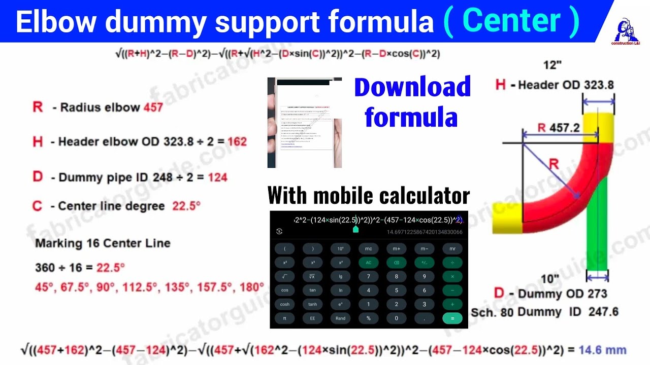 Elbow dummy support formula Center | Elbow trunnion support formula | 12 × 10 Calculate with mobile