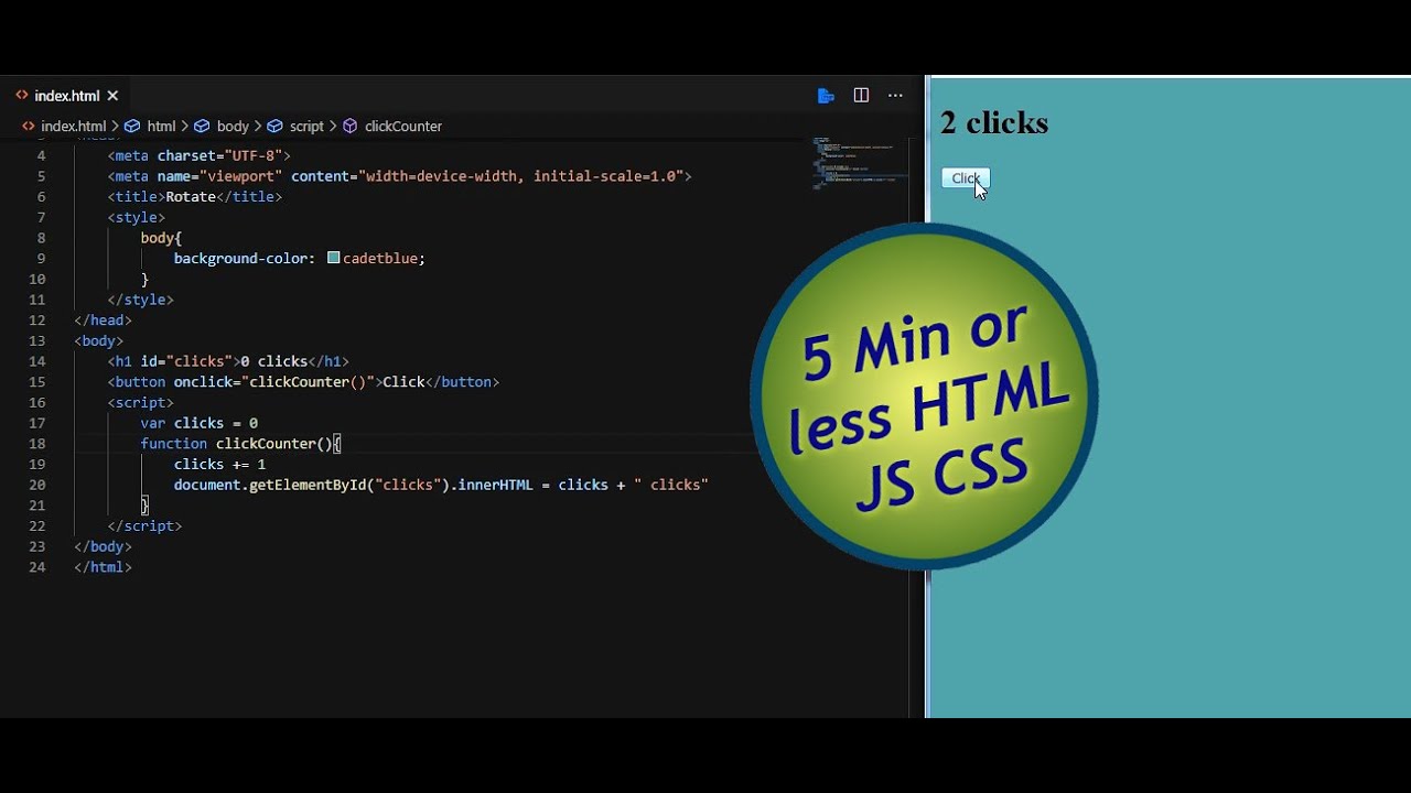 2 min Tutorial (HTML JS) Counting button clicks