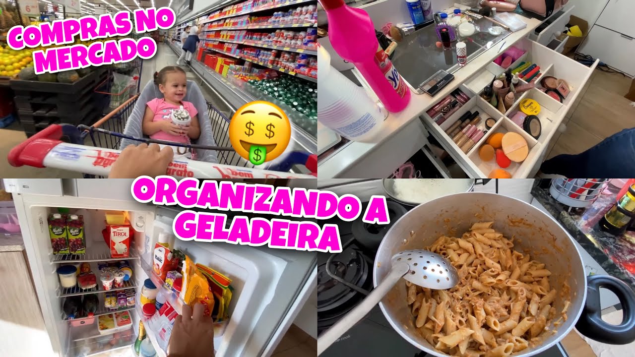 COMPRAS DE MERCADO 🤑 + QUANTO GASTEI? ALMO&Ccedil;O R&Aacute;PIDO 🤤 ORGANIZEI A GELADEIRA + LIMPEI AS MAKES 😍