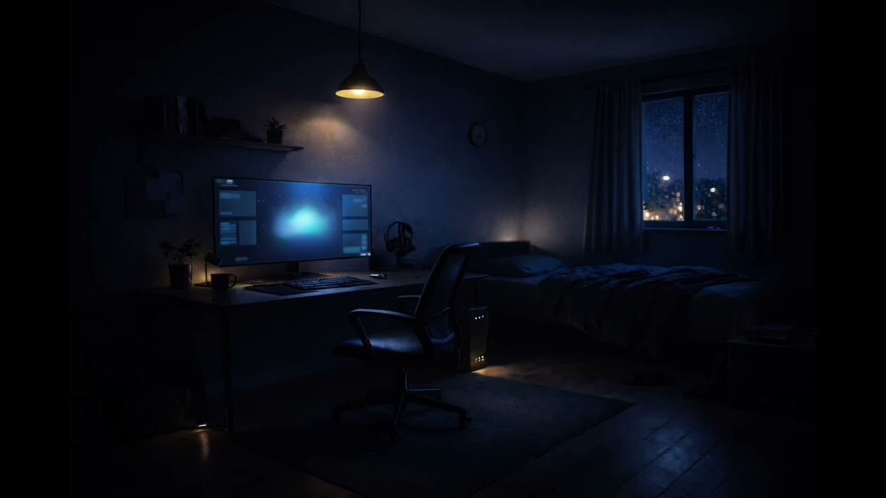 Late Night Room Ambience 🌙 Rain Outside & Soft Monitor Glow | 1 Hour Relaxing Background