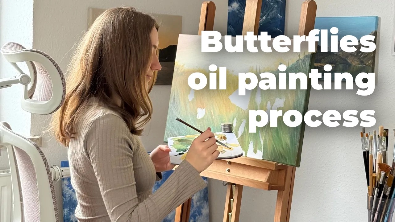 Painting Butterflies at Sunrise in a Mountain Field  | Relaxing Oil Painting | Calm Art Process