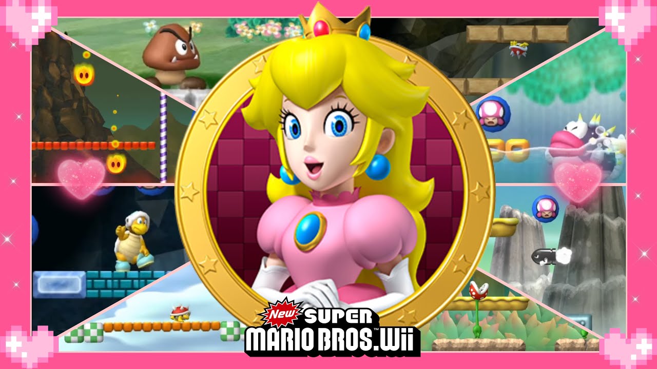 💗 New Super Mario Bros. Wii (All World Map Minigames) Peach Gameplay 💗