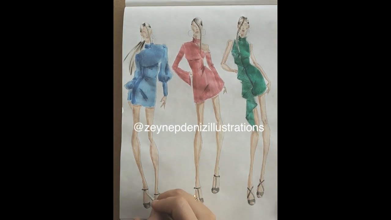 Fashion sketch tutorial by ZEYNEP DENIZ-watercolor sketch