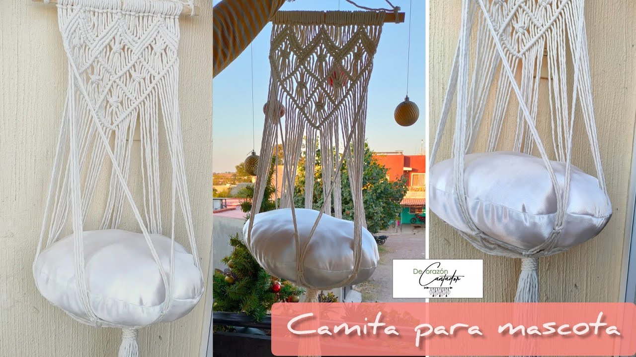 Camita colgante para mascota tejida a macramé