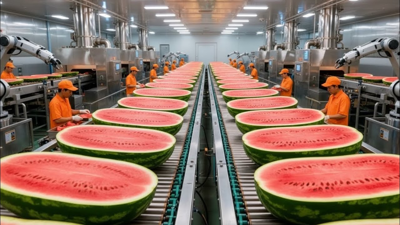 Inside a Modern Watermelon Processing Plant: From Whole Melons to Sweet Red Juice part2