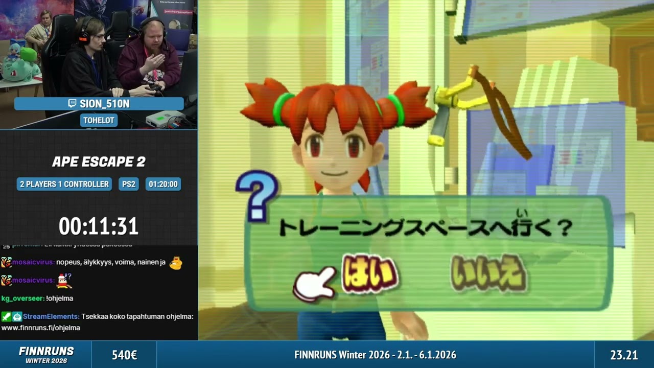 [Chat] Ape Escape 2 - 2 Players 1 Controller by SioN & Tohelot in 1:07:33 - Finnruns Winter 2026