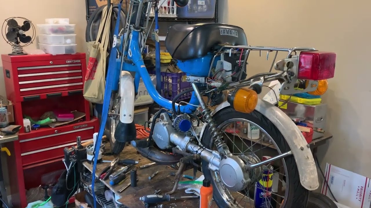 Two engines later, Blue Yamaha Qt50 rides again