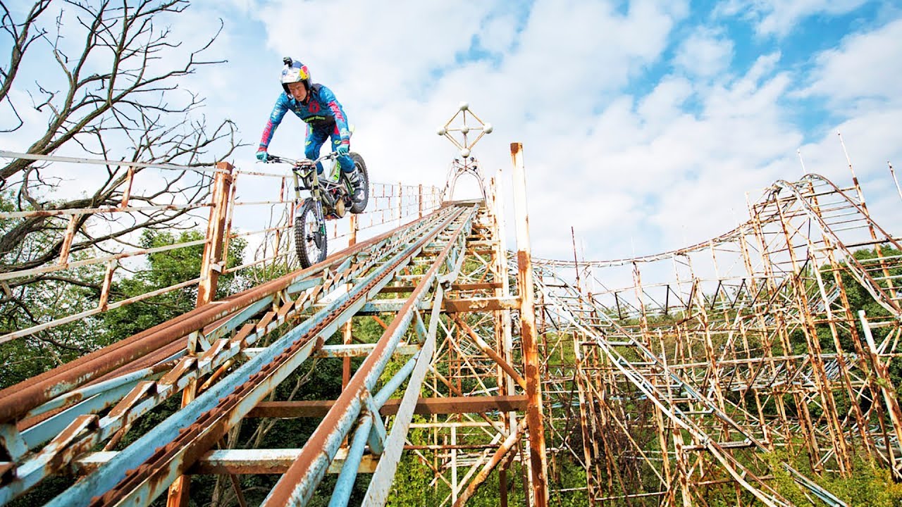 Dougie Lampkin’s Last Joyride in an abandoned theme park.