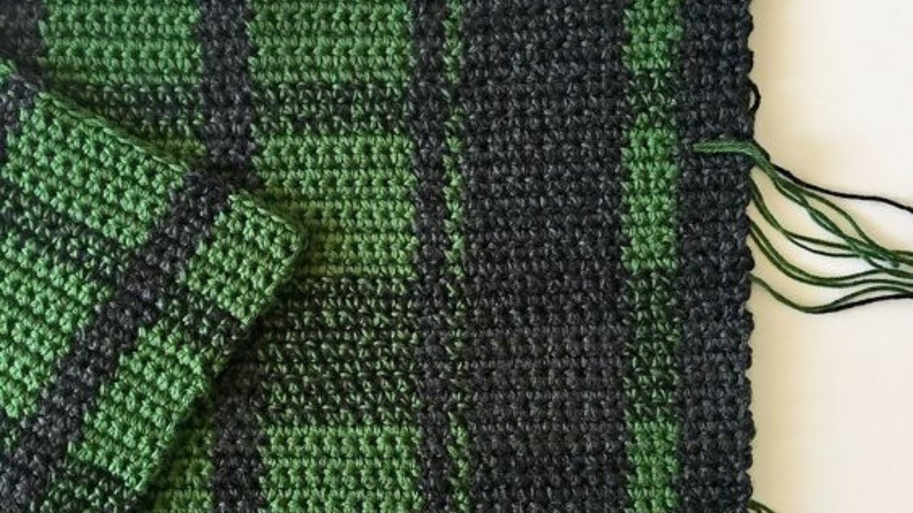 Crochet Black and Green Plaid Blanket