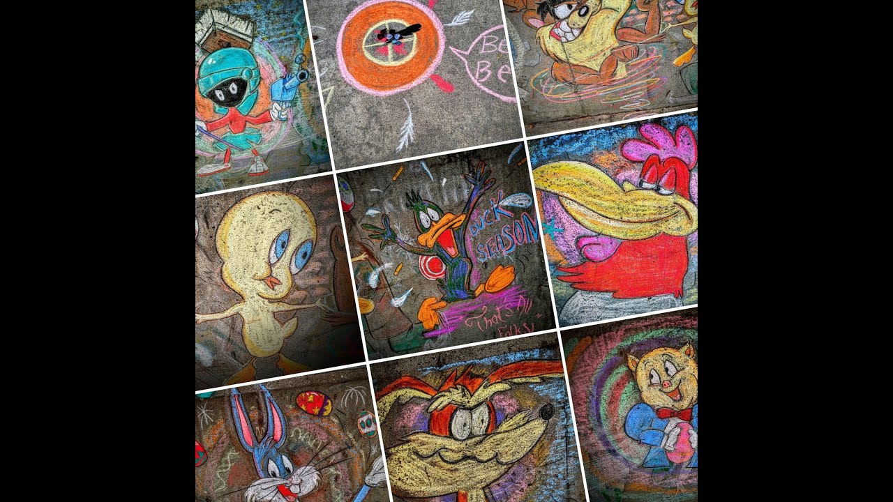 Loony Tunes Easter Sidewalk Chalk Street Art in Devon