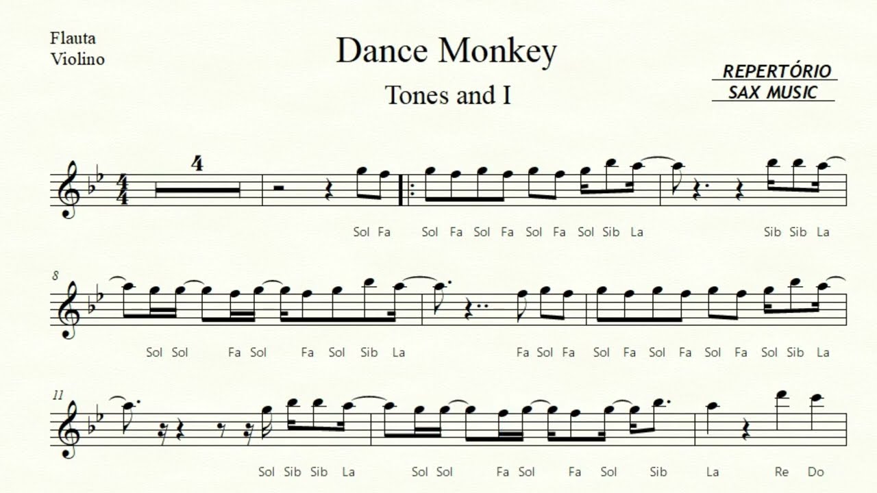 🎼Dance Monkey ( Tones and I ) Flauta e Violino - Partitura Fácilitada + Playback