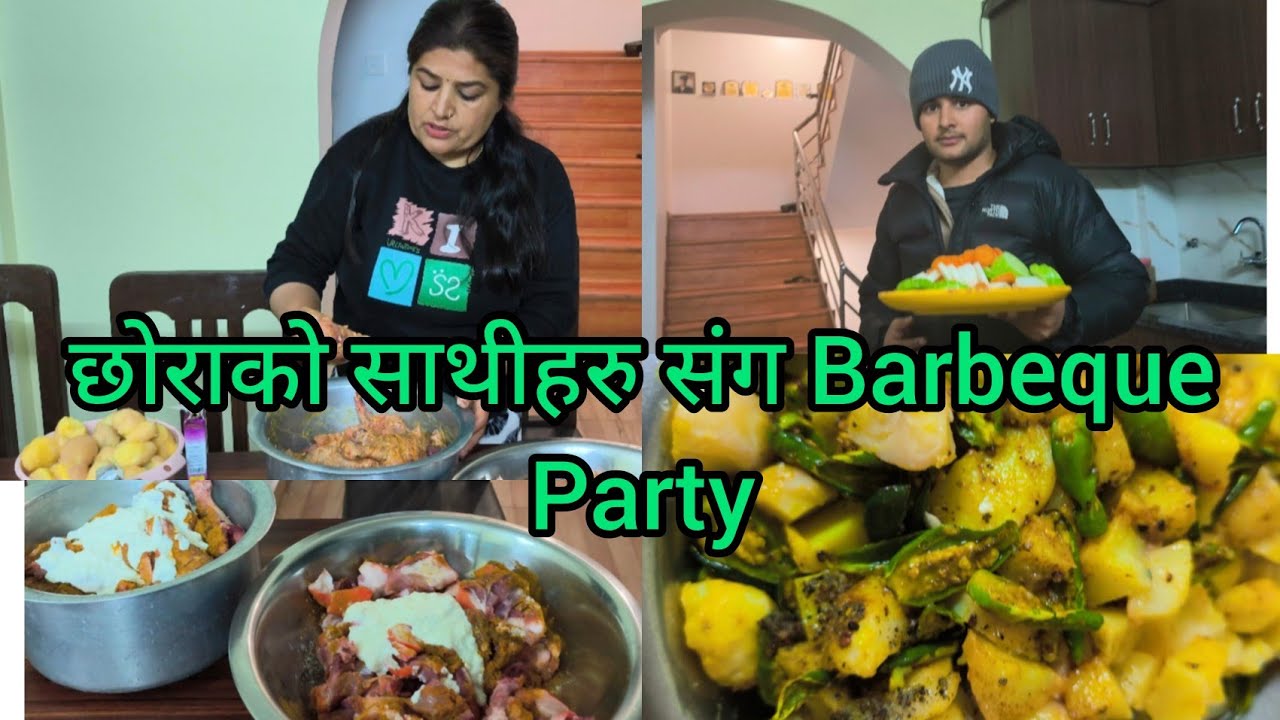 छोराको साथी हरु संग  Barbeque party☺️|Meena Basnet |Brabim Basnet |