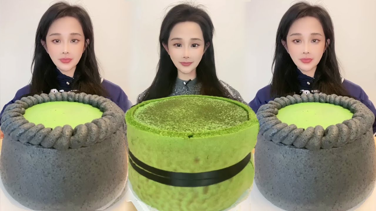 Asmr🍰Eating Matcha Chocolate Filling Cake🍰 (Soft And Waxy Sound) 크림丨먹방丨Mukbang丨Satisfying丨Eatings