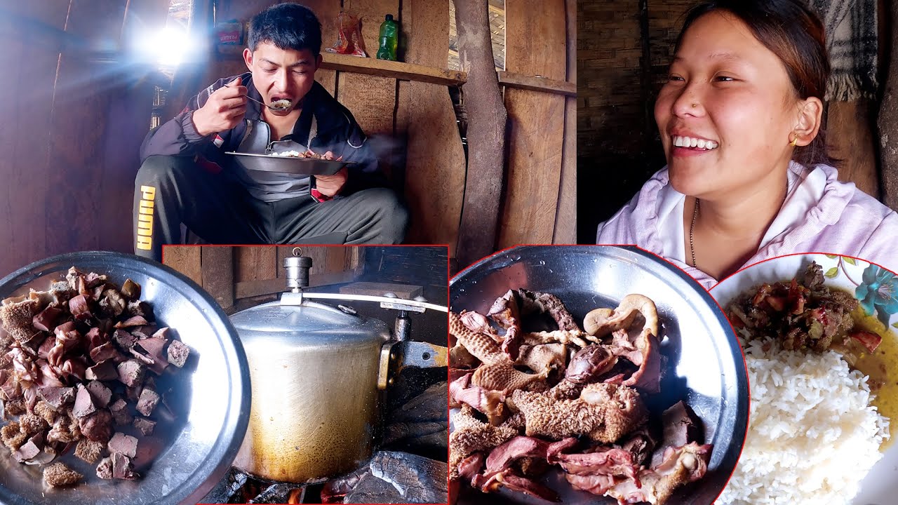 buff intestine curry & rice By adhiraj , anita || pastoral life of Nepal ||  Himalayan cooking