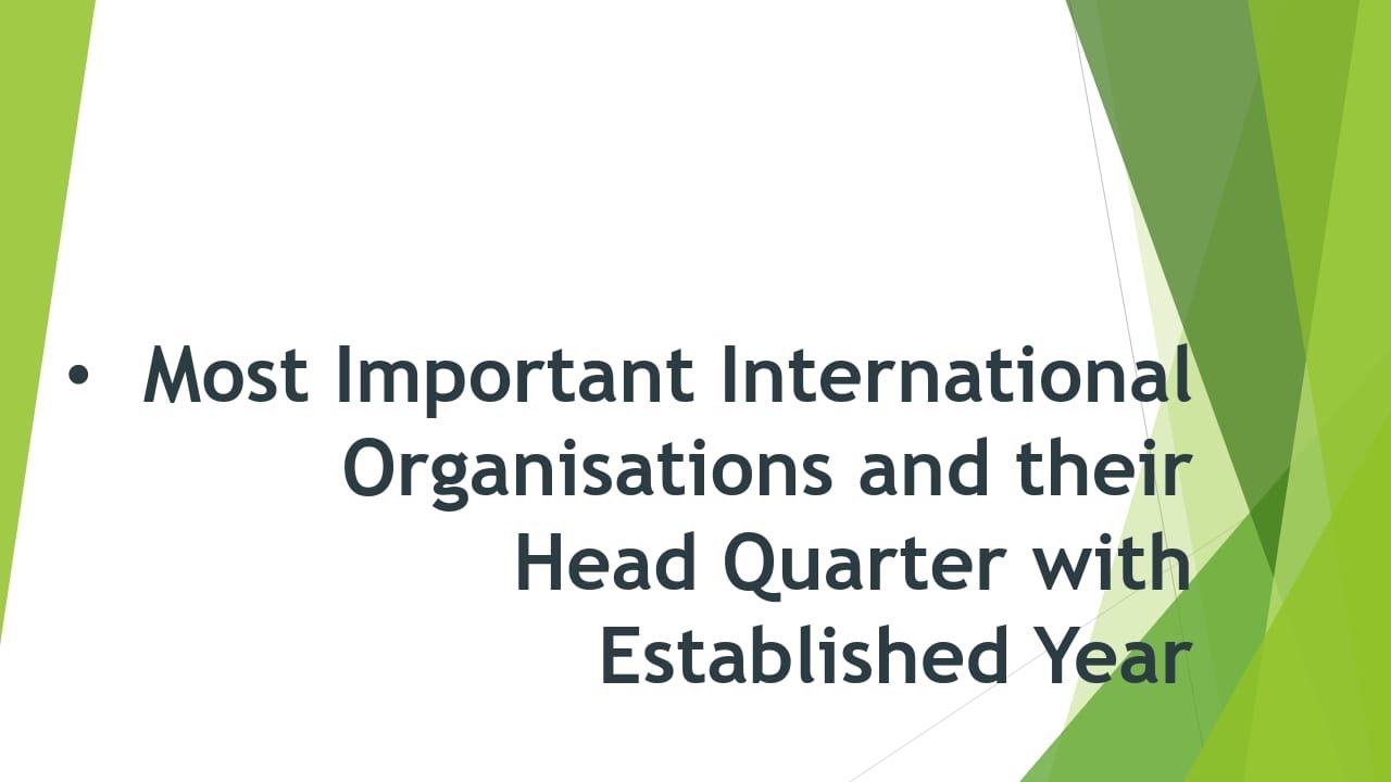 Most Important International Organization and their Head Quarter with Established Year.