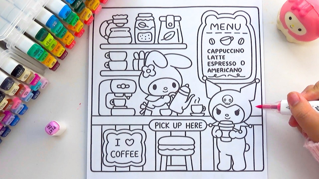 Coloring My Melody & Kuromi Coffee Shop ☕️🌸 | So Satisfying & Relaxing