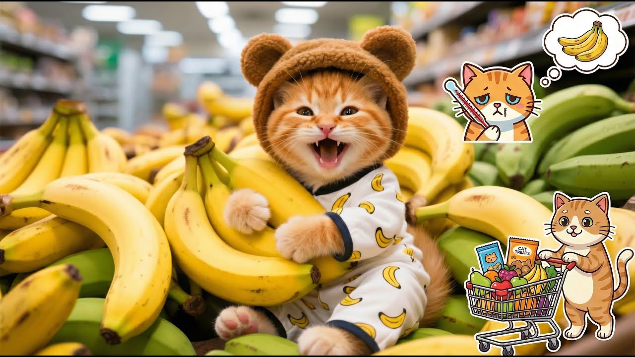 Ginger Kitten & Mama Cat Sick of Discount Bananas, Grandpa Helps!