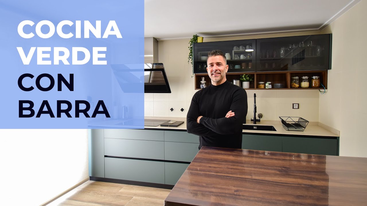💚 Enamórate de esta COCINA VERDE con BARRA auxiliar 🔥 Diseño MODERNO en OBRA NUEVA