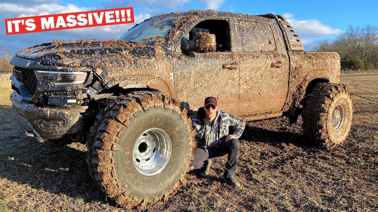 NEW RAM TRX On 4 Feet Tall Mud Boggers SHREDS EVERYTHING!!! *702HP THROWS MUD 100FT!*