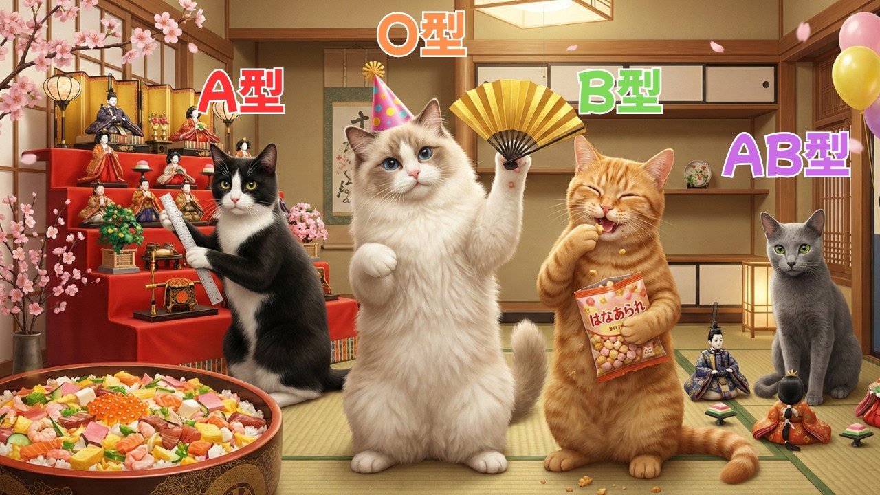 【血液型あるある】ひな祭りの飾り付けで性格が出すぎてカオスｗｗ 几帳面・自由・大雑把・天才の４つ巴！【ASMR】